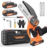 Mini-Kettensäge 6 Zoll kabellos, 21V/2Ah Akku-Kettensäge für Astschnitt mit 2 Akkus, tragbare elektrische Handkettensäge mit Sicherheitsschloss, zum Schneiden von Bäumen und Sträuchern
