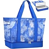 NEWIROVE Badetasche XXL Familie Groß Badetasche Damen Strandtasche Mit Reißverschluss Leicht Strandtasche Mit Kühltasche Mehrtaschen Mesh Beach Bag Tote Bag Shopper Strand Für Strand Reisen Pool