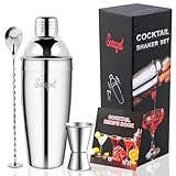 Sosayet Cocktail Shaker 750 mL, 3-teiliges Edelstahl Cocktail Set mit cocktail messbecher 15/30 ml - und Cocktail Stößel, Premium Barkeeper Set für Anfänger und Profis Geschenke für Männer