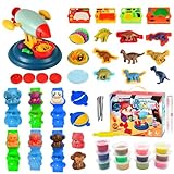 ZZQVIP Knete Dough Set für Kinder, Kitchen Creations 47 PCS Nudelmaschine Spielset Nudeln Knödel, Tiere Dinosaurier, Knete Zubehör und 12 Dosen Knete, Spielzeug Geschenk mädchen & Junge 2-10 Jahre