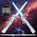 Anyingkai Laserschwert Kinder,Star Wars Lichtschwert,Lichtschwert doppelklinge,Neopixel Lichtschwert,2 in 1 Lichtschwer Spielzeug,USB Wiederaufladbares Lightsaber,FX Lichtschwert mit Soundeffekt