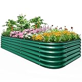 Quictent Verzinktes Hochbeet-Set, ovaler Metall-Pflanzkasten, hoch für Gemüse, Außenbereich, Hinterhof, Gummileisten-Einfassung im Lieferumfang enthalten, 2,4 x 1,2 x 0,5 m, Dunkelgrün