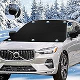 omitium Frontscheibenabdeckung Auto, Scheibenabdeckung mit spiegelabdeckungen Windschutzscheibe Abdeckung Magnet Fixierung Faltbare Auto Abdeckung gegen Schnee, EIS, Frost, Staub - 210x122 cm
