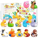 SCIONE 12 Stück Tierische Badeenten Set - Niedliche Gummienten für Kinder, Wasserspielzeug für Outdoor & Strand (Badewanne, Pool, Strandspielzeug), Wiederverwendbare Badeenten Geschenkset für Kinderge