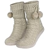 Tarjane Damen Kuschelsocken Hausschuhe warme Stoppersocken mit Plüschfutter - Beige - 40/42