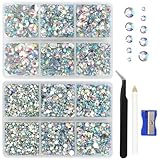 LPZMPZ Strasssteine für Textilien Glitzersteine zum Basteln Rhinestones Gemischt in 5 Größen mit Picking-Pinzette und Wachsstift für DIY, Nägel, Kleidun, Handwerk, SS6-SS30 (Kristall AB)