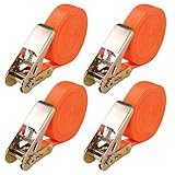 4 Stück Spanngurte mit Ratsche, Orange Zurrgurt 6mx25mm mit 1000kg Tragkraft Verstellbarer Spanngurt 6m, Zurrgurte mit Ratsche Ladungen einfach sichern, Spanngurte 6m nach DIN EN 12195-2