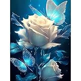 Diamond Painting Set für Erwachsene-Blume Diamond Painting Kits,5D Rose Diamant Malerei Set,Schmetterling DIY Diamantmalerei Basteln Bilder Arts als Geschenk für Home Wand Décor 30x40cm