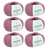 Merino Wolle - 6 Knäuel Merinowolle altrosa (Fb 9550) - rosa Merino Wolle zum Stricken - Merino Mix Wolle + GRATIS MyOma Label - 50g/120m - MyOma Wolle - weiche Wolle - Merino Garn