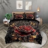 TKCQX Bettwäsche 155x220 Rose Schmetterling Bettwäsche Kinder Junge Mädchen Bettbezug Set Golden Red Rose Blumen Kinderbettwäsche Sets aus Mikrofaser mit Kissenbezug 80x80 cm