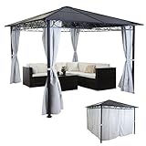 Hardtop Pergola HWC-C77, Garten Pavillon, Kunststoff-Dach Seitenwand Alu hellgrau 3x3m