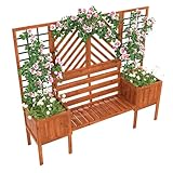 Pflanzkübel mit Spalier Rankhilfe Sitzbank Massivholz Tanne Garten Pflanzenkasten Blumenkasten Outdoor Blumentopf für Terrasse Balkon Gemüse Kräuter Rosen Efeu Wein Pflanzgefäß Holz Blumentrog