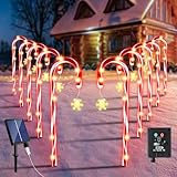 10 Stück Lichterketten Weihnachtsweg Marker, Weihnachten LED Zuckerstangen Lichterketten,Solar oder USB Anschluss aufladen, Weihnachtsbeleuchtung LED Gartenleuchte für Außendekoration Weihnachten Deko