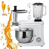 QUSYZD Standmixer - Fleischwolf Fleischwolf - Saftmixer - Elektrischer Backquirl, 8 Geschwindigkeiten, 6-l-Rührschüssel aus Edelstahl - Multifunktionale Küchenmaschine 1500 W, Weiß,