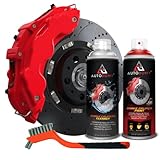 AUTODOMY Bremssattellack Set Spray Sprühfolie für Bremssattel mit hoher Temperaturbeständigkeit + Bremsreiniger + Stahlbürste für Caliper von Auto und Motorrad (Rot)