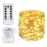 Vicloon LED Lichterkette, 10M 100 LED Kupferdraht Lichterkette 8 Modi Außenbeleuchtung Wasserdichte IP68 mit Fernbedienung, Lichterkette Batterie für Innen/Außen Garten Party Weihnachten Hochzeit Deko