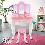 Green series Schminktisch Kinder | Schminktisch für Mädchen mit Spiegel und Zubehör - Frisiertisch Ab 3, Rosa GS3300