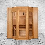 trends4cents PureHaven Finnische Sauna 208x200x200 cm Harvia Saunaofen für 5 Personen Hemlockholz komplettes Zubehör Saunasteine Glastür Thermometer Beleuchtung