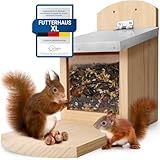 WILDLIFE HOME Eichhörnchen Futterhaus XL mit Metalldach I Futterstation aus verschraubtem Massiv-Holz I Wetterfest & Unbehandelt I Eichhörnchenhaus für Eichhörnchenfutter