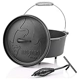 BBQ-Toro Dutch Oven Alpha Serie | 3,1 Liter (DO45A), Topf mit Füße | bereits eingebrannt - preseasoned | Gusseisen Kochtopf | Bräter mit Deckelheber