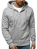 OZONEE Herren Kapuzenpullover Sweatjacke Sweatshirt Farbvarianten Kapuzenjacke Kapuzenpulli mit Reißverschluss Langarm Hoodie Sport Style Casual Fitness Training Basic 02B GRAU L