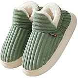 Misolin Hausschuhe Damen Winter Wärme Pantoffeln Herren With Memory Foam Kordsamt Voll Plüsch Weiche Geschlossen Baumwolleschuhe Antirutsch Bequeme Outdoor/Indoor,Grün 280(EU40-41)