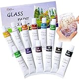 Baiway 12 Farben Glasfarben Set Wasserfest Ungiftige Farbe für Glas Permanente Glasmalerei-Kits für Erwachsene Glasmalerei Glasfarben Spülmaschinenfest