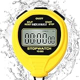 MOSTRUST Digitale wasserdichte Stoppuhr, keine Glocken, keine Uhr, einfache Grundbedienung, geräuschlos, ON/OFF, großes Display für Schwimmen, Laufen, Training, Schiedsrichter, Lehrer (gelb)