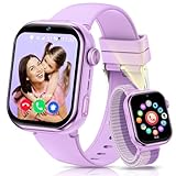 RUXINGX 4G Smartwatch Kinder mit GPS und Telefonanruf, Kinderuhr mit IP68 Wasserdicht, Zwei-Perspektiven, Voice Chat, Taschenlampe, Schulmodus, Schrittzähler, Wecker für Jungen Mädchen, Lila