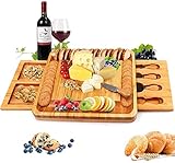 Bambus Käsebrett mit Käsewerkzeugen, Käseplatte Charcuterie-Brett-Platten-Set Serviertablett für Weincracker Brie und Fleisch, großer Dicker Holzserver, Hauswärmgeschenk für Feinschmecker