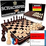 APEQi® Premium Schach MAGNETISCH - Schachspiel Holz HOCHWERTIG - [38x38cm], Massivholz, 2 EXTRA-Damen, Geschenkidee - Schachbrett Holz hochwertig - Chess Board 34 Schachfiguren Reiseschach magnetisch