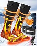 Beheizbare Socken, [Militärische Heizungs Experten] 2×5000mAh Wiederaufladbare Heated Heizsocken mit 3 Wärmeeinstellungen, Waschbare Beheizte Socken Bis zu 60°C für Outdoor-Arbeit Skifahren Camping