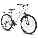 HH HILAND BAMCBASE 26 Zoll Damen Mountainbike, 21 Gang Stahlrahmen Fahrrad für Erwachsene, Herren MTB Fahrrad mit Federgabel, weiß