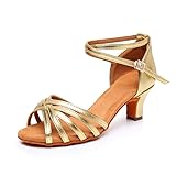 Latein Tanzschuhe für Damen Schwarz Professionelle Tanzschuhe Ballsaal Party Salsa Tanzübung Performance Schuhe Gold 5 cm EU 37