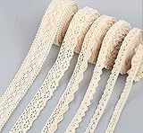 ABSOFINE 30M Vintage Spitzenband Borte Beige aus Baumwolle Dekoband Zierband Spitzenstoff Spitzenborte Häkel-Borte für Nähen Handwerk Weihnachtsdekoration Hochzeit Deko Scrapbooking Geschenkbox