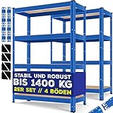 MASKO® 2er-Set Lagerregal Schwerlastregal, Kellerregal, 160 x 80 x 40 cm, bis 700 kg belastbar, 4 verstellbare Ablagen, MDF-Platten Regal aus Metall, Steckregal, Werkstattregal, Keller, Garage Blau