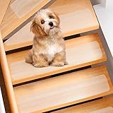 Spurtar Treppenstufen Matten Antirutsch Treppe, Transparent Treppenteppich Selbstklebend Stufenmatten innen 15 Stück für Holzstufen Boden Antirutschmatte Klebeband Pads, 10 x 60 cm