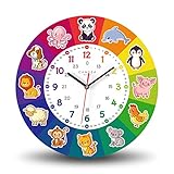 Cander Berlin MNU 7930 T Kinderwanduhr lautlos 30,5 cm geräuschlos MDF analog Lernuhr Jungen Mädchen Kinderzimmer ohne Tickgeräusche bunt Tiere