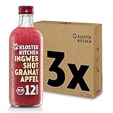 Kloster Kitchen Bio Ingwer Shot Granatapfel 3x 12SHOTS 360 ml mit Ingwerstückchen I Ingwershot vegan I Glasflasche I süß-scharf ohne Zusatzstoffe & mit natürlicher Süße (inkl. 0,75€ EINWEG Pfand)