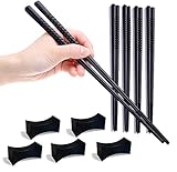 5 Paar Glasfaser-Essstäbchen + 5 Essstäbchenbblagen, Premium Sushi Stäbchen, Japanische Chopsticks Chinesische Stäbchen, Spülmaschinenfest & Hitzebeständig & Wiederverwendbare