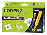 LORENZ Creative 10 Textilmalstifte | waschfest bis 60°C | 2-5mm Strichstärke | handlich | kinderleichtes Bemalen von Stofftaschen T-Shirts Schuhen uvm. | Hergestellt in der EU