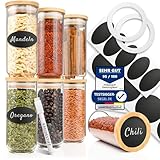 Porada 6 stapelbare Gewürzgläser Set 250ml Glasbehälter mit Deckel aus Bambus Gewürzglas Aufbewahrung Küche Gewürzdosen Set Vorratsdosen Glas mit Deckel Gewürzaufbewahrung spice jars