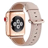 WFEAGL Kompatibel für Apple Watch Armband 40mm 41mm 38mm,Lederband Ersatzband für Herren Damen Kompatibel für iWatch Series 9/8/7/6/5/4/3/2/1,SE(38mm 40mm 41mm, Rosa Sand+Rosé Gold Adapter)