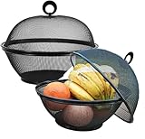 Obstkorb Mit Deckel Obstschale - Obstschale Metall Mit Deckel - Obstkorb Mit Decke - Modern Obstaufbewahrung Mit Fliegenschutz- Corbeille Fruit Panier Schwar (2 Obstkörbe + 2 Deckel; 2 Sets insgesamt)