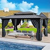 HOTEEL 3x3.65m Hardtop Pavillon Wasserdicht Stabil Winterfest, Gartenpavillon Metall mit Verzinkter Stahl Doppeldach, Alu-Rahmen, Schwer Entflammbare Vorhänge & Moskitonetz, Grau (Aktualisiert 2.0)