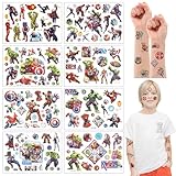 8 Blätter Tattoo Kinder, Wasserdichte Kindertattoos Aufkleber, Temporäre Tattoos Set Hautfreundlich Set, Karikatur Kinder Sticker für Mitgebsel Geburtstagsfeier Party Supplies