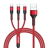 RAVIAD Multi USB Kabel, 3 in 1 Universal ladekabel Nylon Mehrfach Ladekabel Micro USB Typ C Lightning Kabel für iPhone, Android Samsung Galaxy, Huawei, Oneplus-1.2M