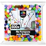 OfficeTree 500 Bunte Pompons zum Basteln 10mm - Filzkugeln Bunt Klein - Mini Pompons Bunt - Pompoms zum Basteln für Kinder und Erwachsene - Dekorieren Verzieren Nähen DIY