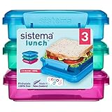 Sistema Brotdose Sandwichbox | 450 ml | stapelbare und luftdichte Lunchbox mit Deckel | für Kinder & Erwachsene| BPA-frei | gemischte Farben | 3 Stück