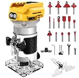 Akku Oberfräse kompatibel mit Dewalt 20V Akku, 800W Bürstenloser Kantenfräser tragbarer Handfräser für die Holzbearbeitung, Akku Holztrimmer mit 15 Stück 1/4' Fräser Set (ohne Akku)